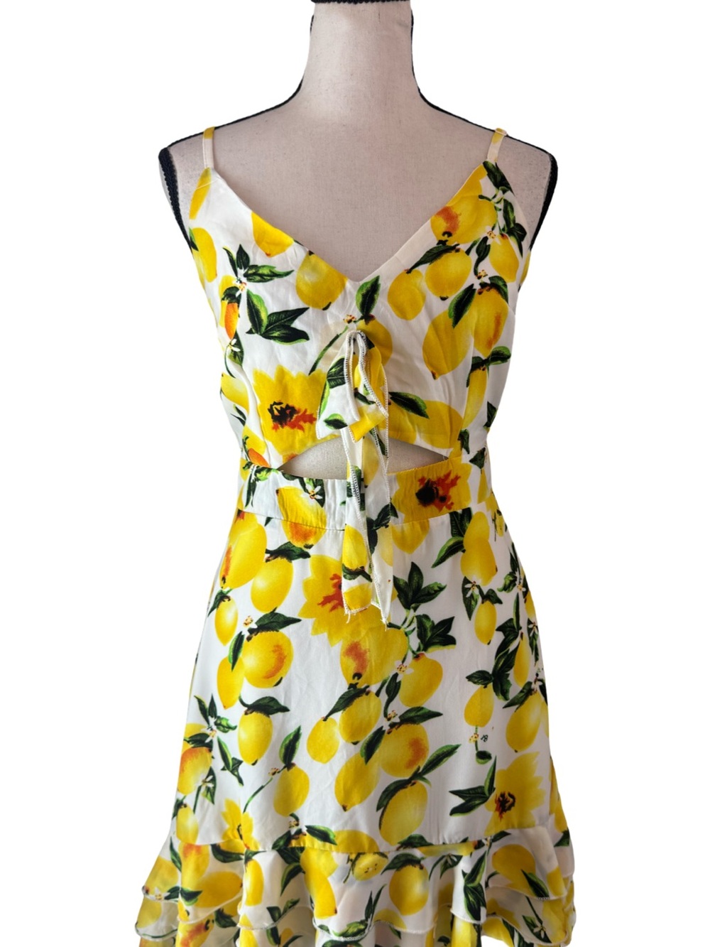 Boohoo Lemon Print Tie Front Mini Dress NWT Sz 6
